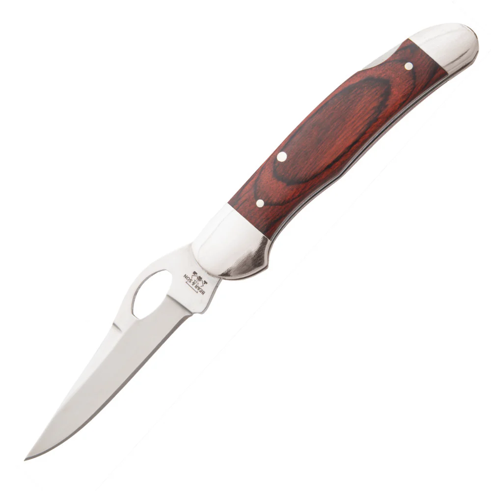 Bear and Son 2149LR One-hand Opening Cowhand Rosewood Lockback Knife with Pocket Clip
