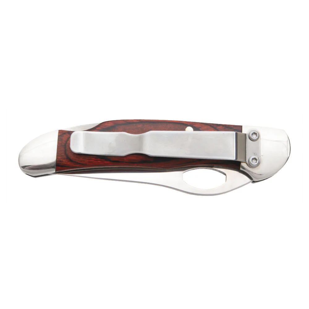 Bear and Son 2149LR One-hand Opening Cowhand Rosewood Lockback Knife with Pocket Clip - Image 2