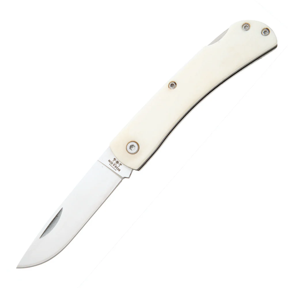 Bear and Son WSB37L Small Farmhand White Smooth Bone Lockback Knife with Clip