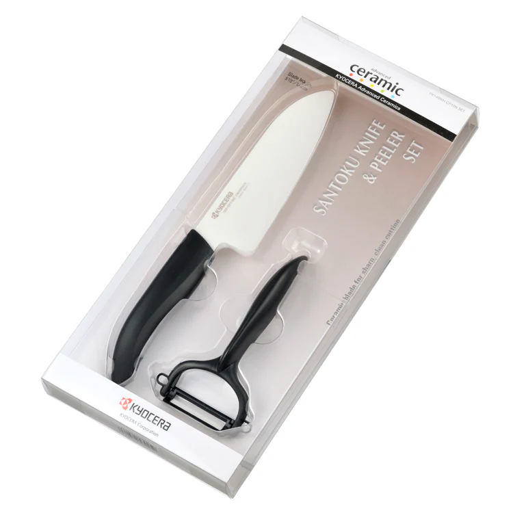 Kyocera Revolution 5.5" Ceramic Santoku Knife and Y-Peeler Set, Black Handle - Image 2