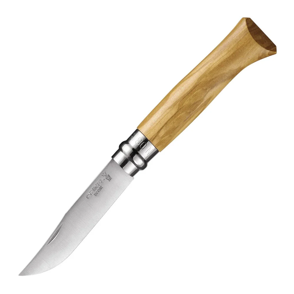 Opinel No.08 Olive Wood and Stainless Steel Folding Knife and Sheath Set - Image 2