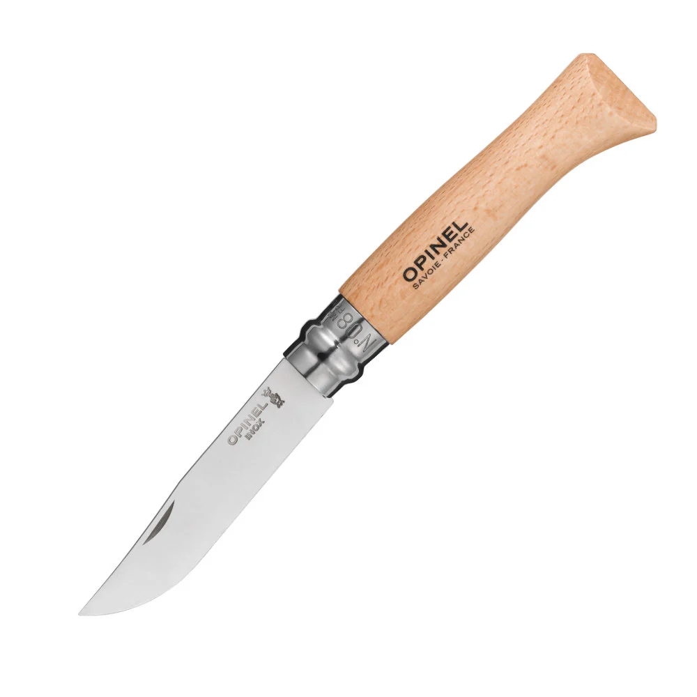 Opinel No.08 Traditional Stainless Steel Folding Knife with Beech Handle