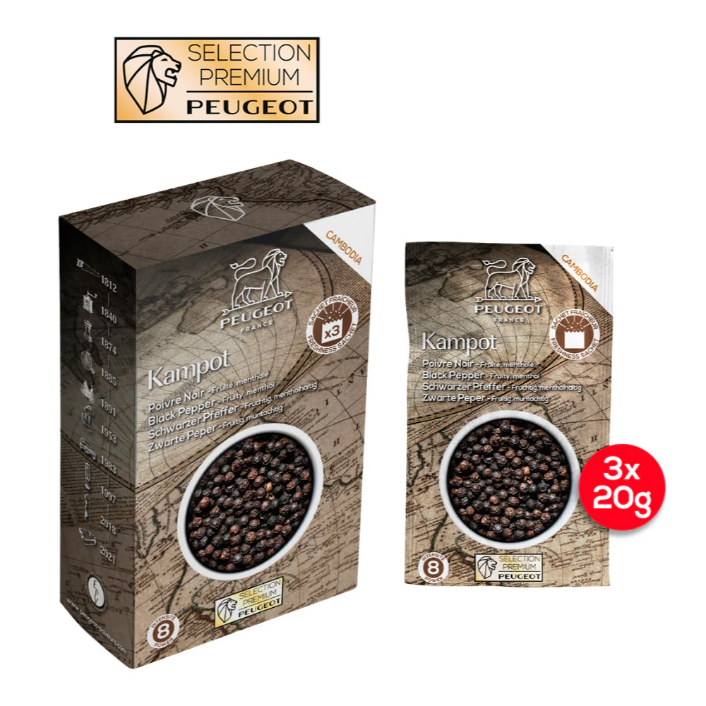 Peugeot Kampot Cambodian Black Pepper, 3 x 20g Sachets
