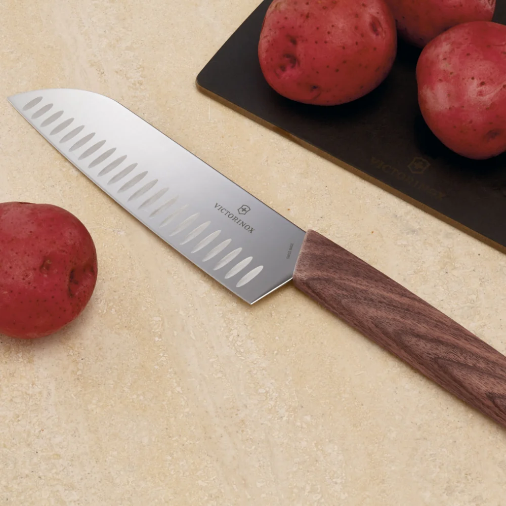 Swiss Modern Wood 7.5" Granton Edge Santoku Knife by Victorinox - Image 2