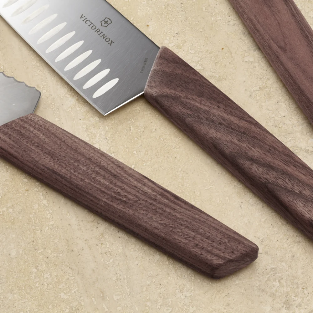 Swiss Modern Wood 7.5" Granton Edge Santoku Knife by Victorinox - Image 3