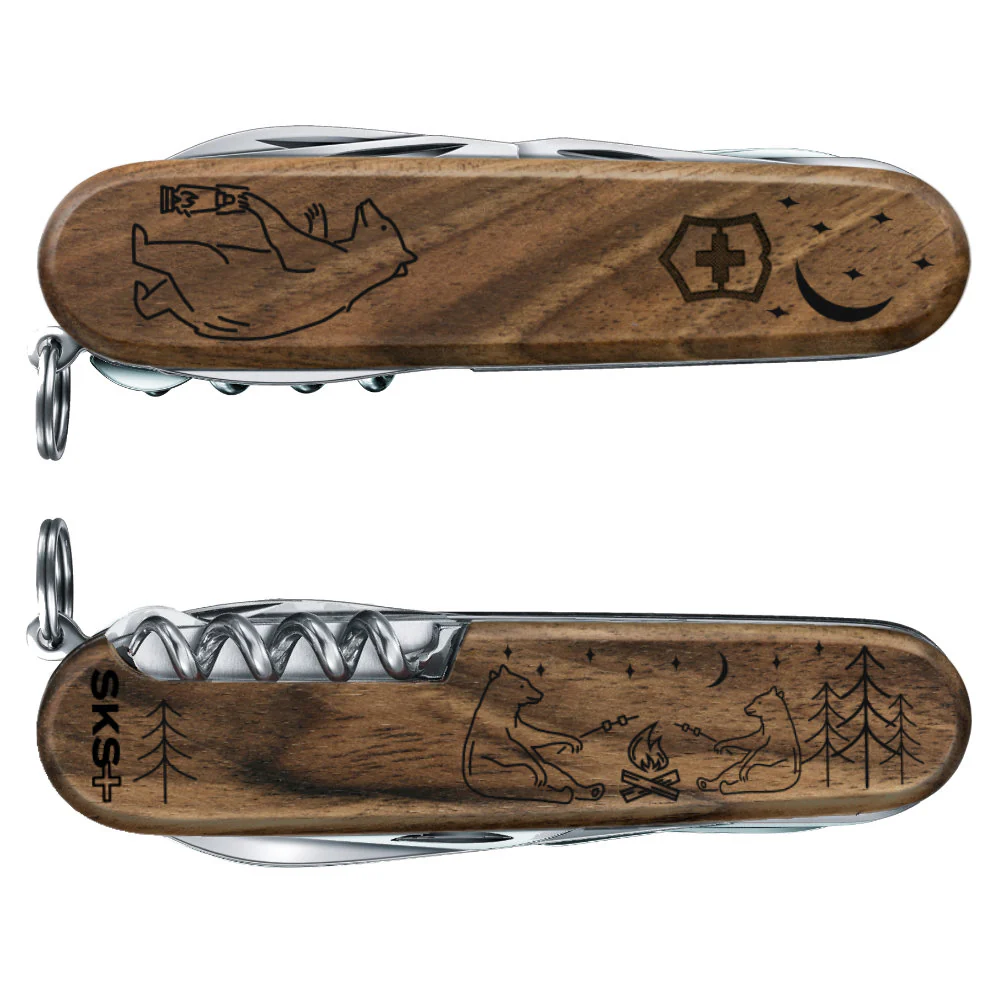 Victorinox Personalized Camping Bears Huntsman Hardwood Walnut Designer Swiss Army Knife - Image 2