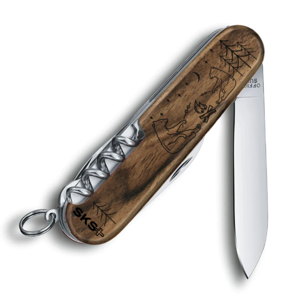 Victorinox Personalized Camping Bears Huntsman Hardwood Walnut Designer Swiss Army Knife - Image 4