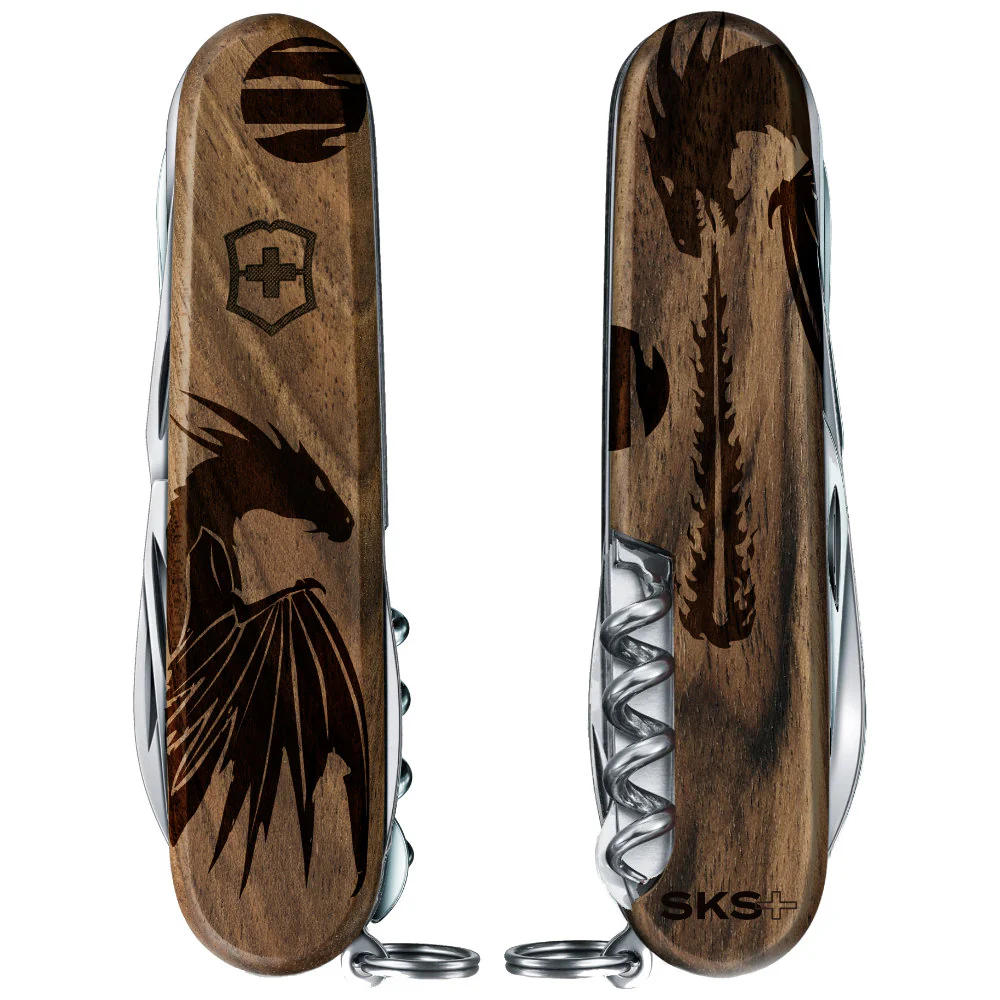 Victorinox Personalized Dragon Spartan Hardwood Walnut Designer Swiss Army Knife - Image 3