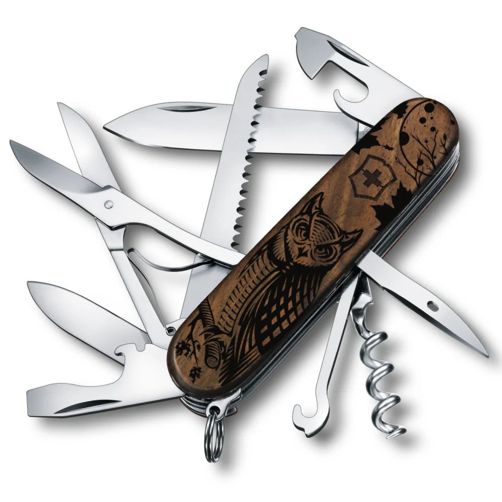 Victorinox Personalized Owl Huntsman Hardwood Walnut Designer Swiss Army Knife