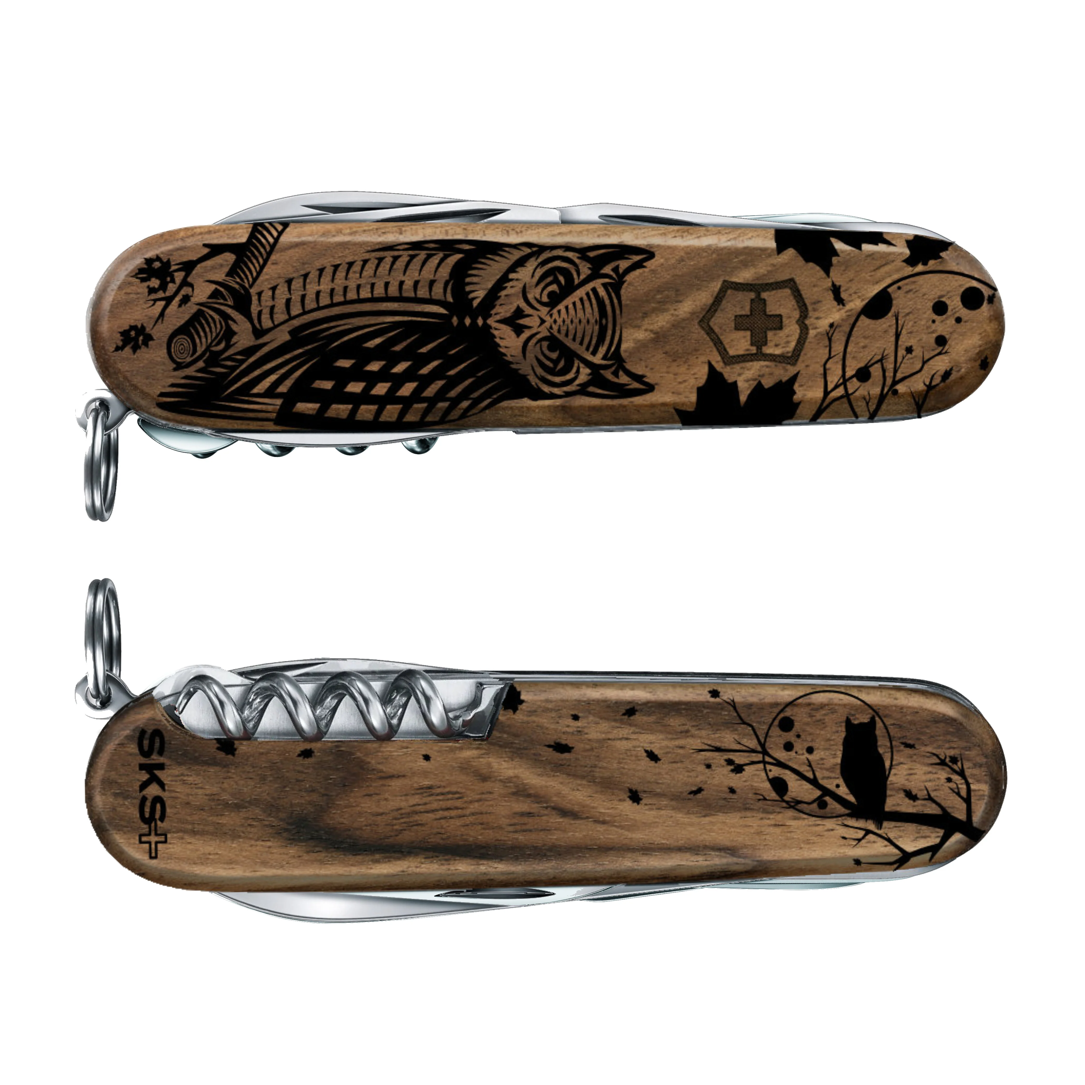 Victorinox Personalized Owl Huntsman Hardwood Walnut Designer Swiss Army Knife - Image 2