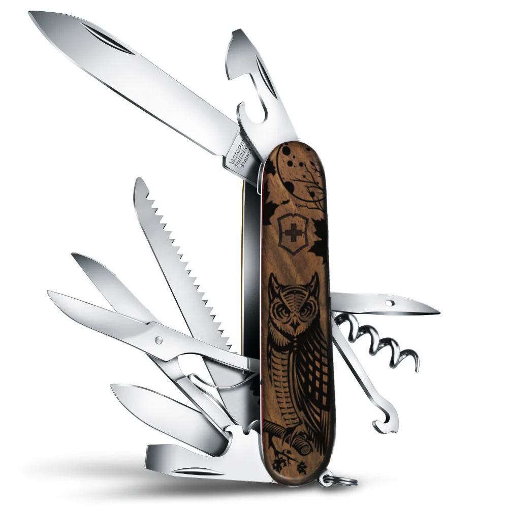 Victorinox Personalized Owl Huntsman Hardwood Walnut Designer Swiss Army Knife - Image 4