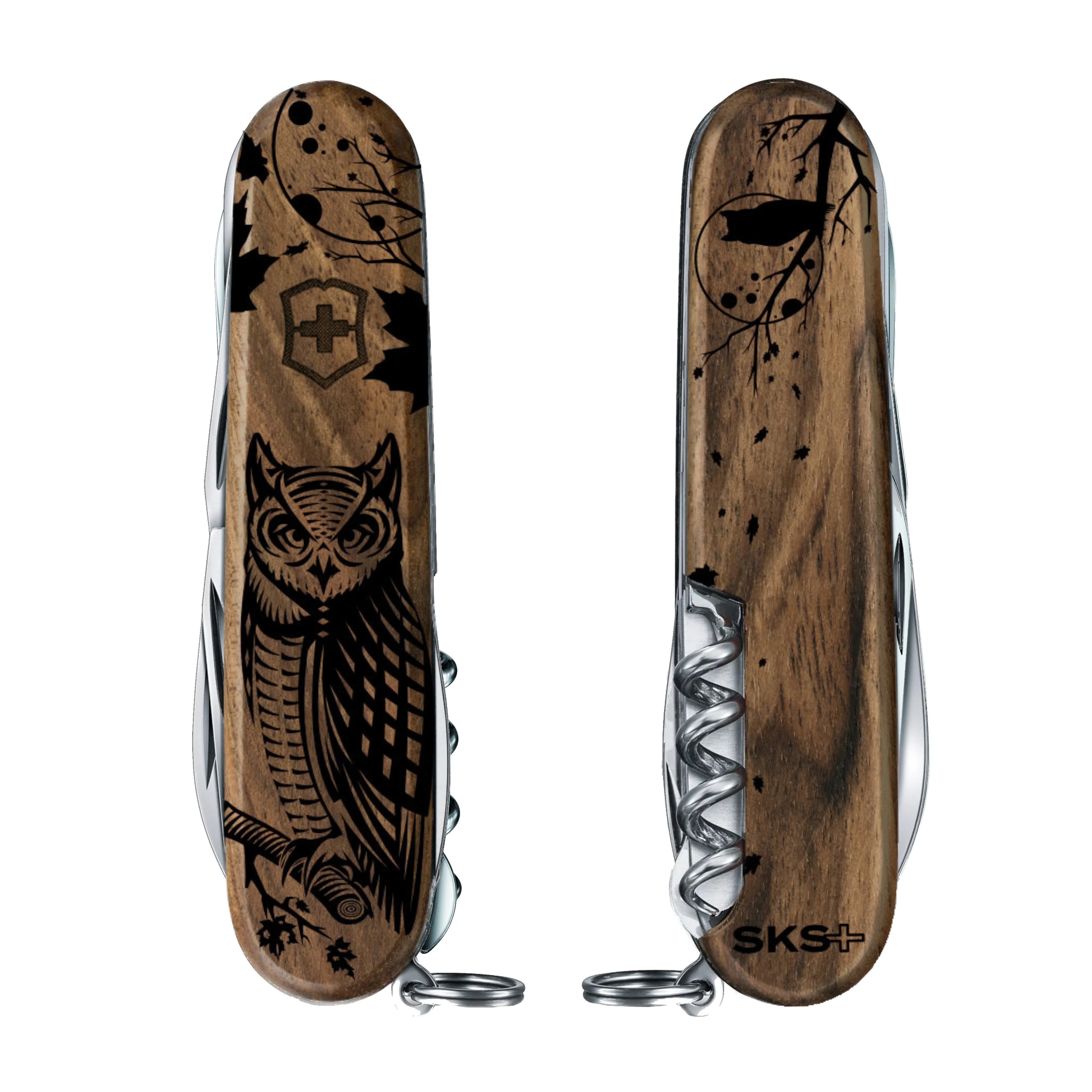 Victorinox Personalized Owl Huntsman Hardwood Walnut Designer Swiss Army Knife - Image 5